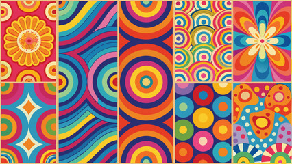 collection of vibrant abstract patterns featuring various colors and shapes, creating a visually dynamic composition..eps