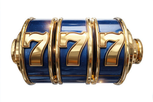 Lucky sevens slot machine with gold accents and blue background. a classic slot machine with the lucky number seven prominently displayed, perfect for gambling themes. - Powered by Adobe