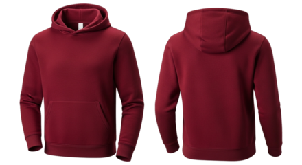 Maroon hoodie, front and back views for mockup