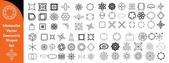 Minimalist Vector Geometric Shapes Set. Modern Symbols, Labels and Icons. Stars, Flowers and Circles with ZigZag Edge. Big set Design .