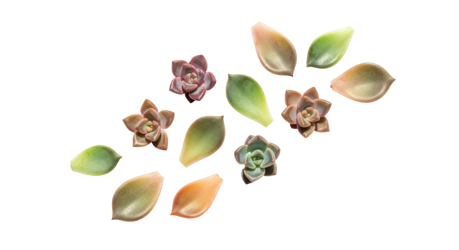 Isolated Succulents and Leaves Collection Arrangement, Natural Still Life, Gardening Concept