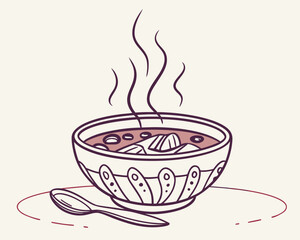 Illustration of a bowl of soup with a spoon