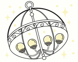 Illustration of a chandelier with four lights