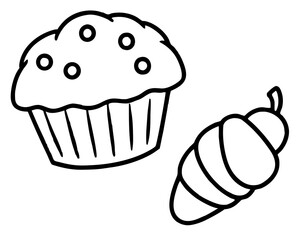 Illustration of a cupcake and croissant