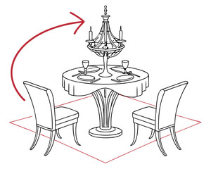 Illustration of a dining room with table and chairs