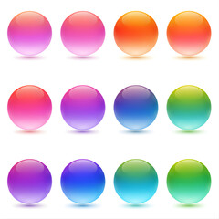 Colorful gradient spheres with glossy reflections, isolated design elements 
