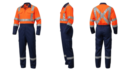 Orange and navy blue safety work overall