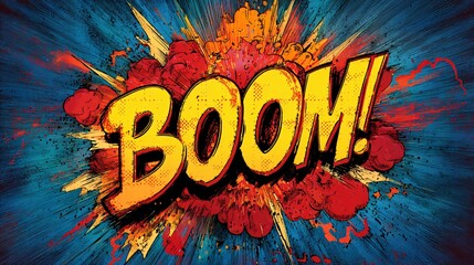 Colorful comic style boom explosion with bold lettering