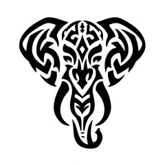 Naklejka premium Intricate black elephant head tattoo design isolated on white background