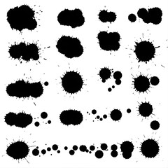 Ink splatter collection, black paint drops, isolated vector