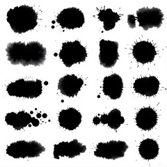 Ink splatter collection, black paint drops, isolated vector