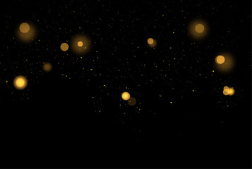 Splatter gold glitter stardust golden confetti on black background 