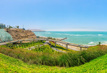 Panoramic view of La Costa Verde in Miraflores, Lima, Peru.
