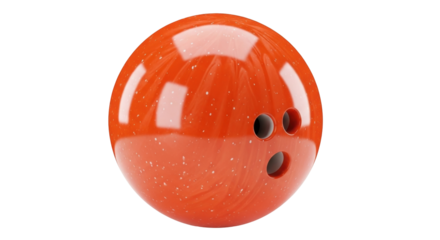 Isolated Bowling Ball Ready For Action, Orange-Red Recreational Sphere With Finger Grip Holes