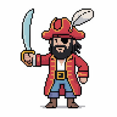 Pixel Art Pirate Character with Sword and Hat