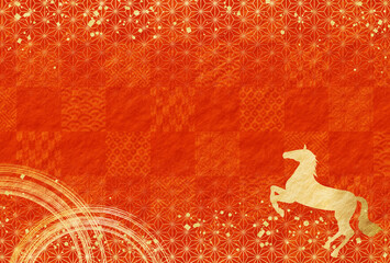 2026年 年賀状・午年　赤　金・高級感・和柄　和紙の背景