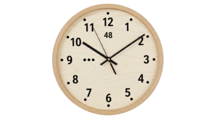 Wall clock showing time at ten forty eight stock picture on transparent background