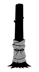 Tree trunk wrapped in burlap on transparent background