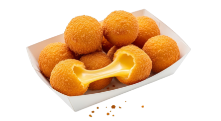 Delicious fried mozzarella balls snack food close up view on transparent background