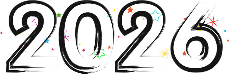 2026 New Year Celebration Brush Stroke Numbers with Colorful Stars