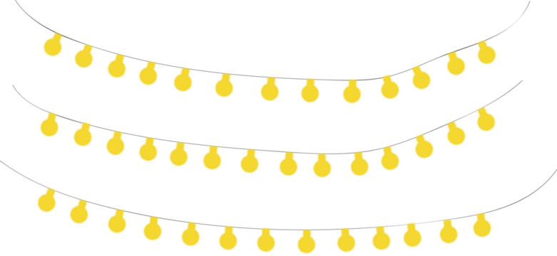 banana vector illustration, Happy New Year 2026. PNG festive light with gold garland ribbon, glowing string, colourful lamp, LED border decoration,