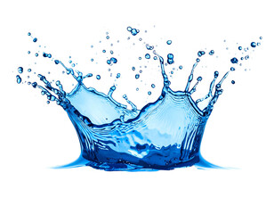 Vibrant blue liquid splash erupting and creating crown-like shapes