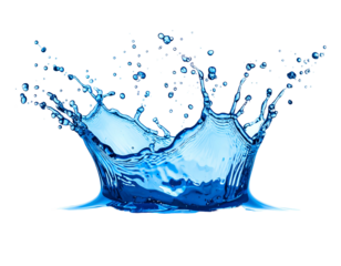Vibrant blue liquid splash erupting and creating crown-like shapes