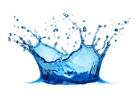 Vibrant blue liquid splash erupting and creating crown-like shapes