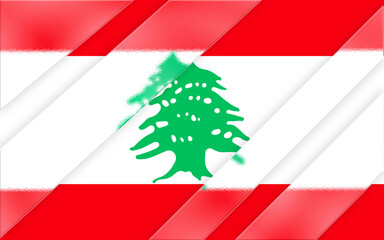 An artistic rendering of a flag featuring red and white stripes with a prominent green cedar tree, symbolizing heritage and national identity, created in a textured and layered visual