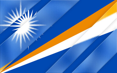 Fototapeta premium Abstract conceptual rendering showcases the Marshall Islands through a unique layered geometric design, rendered in cool blues, warm oranges and stark white elements, evoking themes of