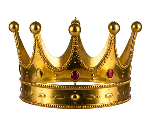 Ornate gold crown with red gems, intricate details, regal symbol