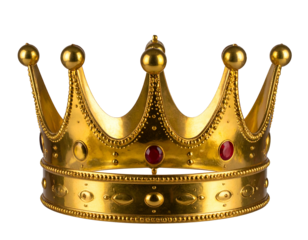 Ornate gold crown with red gems, intricate details, regal symbol