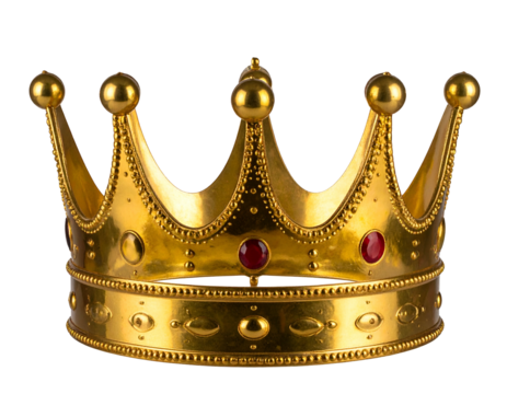 Ornate gold crown with red gems, intricate details, regal symbol