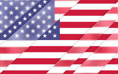 Fototapeta premium A stylized graphic art rendition of the American flag, featuring diagonal stripes and textured elements, creating a visually appealing and unique design with a patriotic feel that