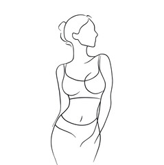 Minimalist line art of female body contour, elegant vector illustration perfect for fashion, beauty, and interior wall art