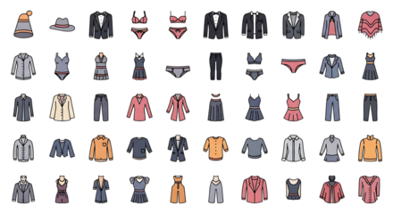 set of fashion accessories and women models in clothing illustrations