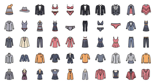 set of fashion accessories and women models in clothing illustrations