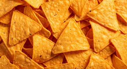 Close up of many crispy golden tortilla chips