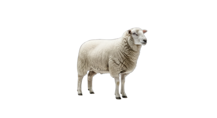 A Standing Sheep with White Wool and Black Legs on a Transparent Background