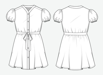 Peplum tops front and back view mockup template vector design technical illustration.