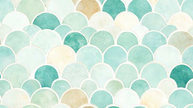 Oceanic Scales: A serene pattern of layered semi-circles, reminiscent of gentle waves and subtle textures of the sea. It evokes tranquility, harmony, and the fluid grace of aquatic life.
