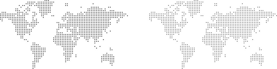 Mega set of world map in dotted shape pattern. Abstract dotted world map with a stunning geometric pattern. Geographical graphic design elements for technology company background