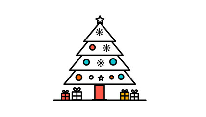 Minimalist Line Art Christmas Tree with Gifts Icon Simple Holiday Celebration Graphic