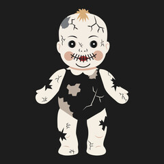 Obraz premium Broken Porcelain Doll Horror Design – Creepy Face Illustration for T-Shirt