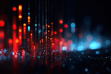 Abstract digital landscape with vibrant red and blue light effects