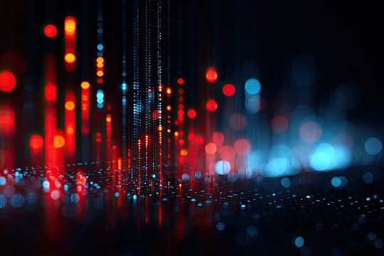 Abstract digital landscape with vibrant red and blue light effects