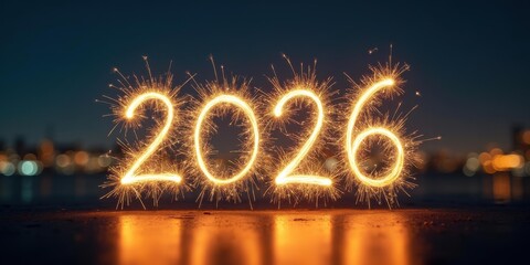 2026 Golden Sparkler Light Painting — New Year Bokeh & Copy Space