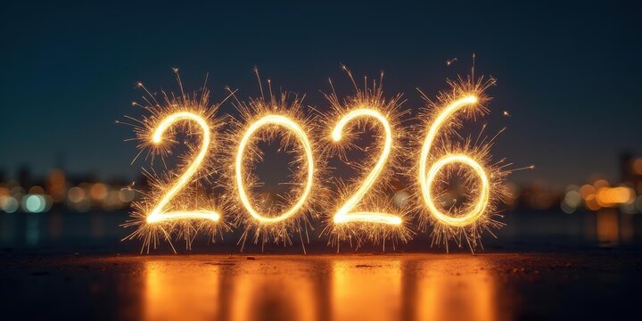 2026 Golden Sparkler Light Painting — New Year Bokeh & Copy Space