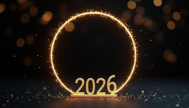 Gold Glitter 2026 with Sparkling Ring on Dark Bokeh — Luxury New Year