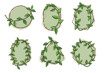 A delightful collection of hand-drawn natural green leaf vine frames, featuring diverse organic shapes for unique decorative accents